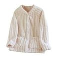 thumbnail image 1 of Women's Plush Button Down Fleece Pajama Top Long Sleeve Fuzzy Jacket with Pockets Soft Warm Winter Sleepwear Coat Style Flannel Loungewear Pullover Shirt, 1 of 3