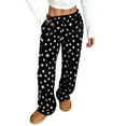 thumbnail image 1 of Women's Plush Christmas Pattern Pajama Pants Soft Elastic Waist with 2 Pockets, Black, L, 1 of 4