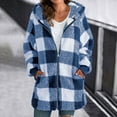 thumbnail image 1 of Women's Plush Coat, Hooded Long Sleeve Plaid Zipper Jacket with Pockets, Loose Fit Fleece Lined Outerwear for Winter Casual Style and Warmth-Blue, 1 of 7