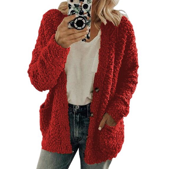 Winter Women Jacket with Double Pockets Thick Fleece Single-breasted Cardigan Long Sleeves Warm Windproof Heat Retention Outdoor Coat