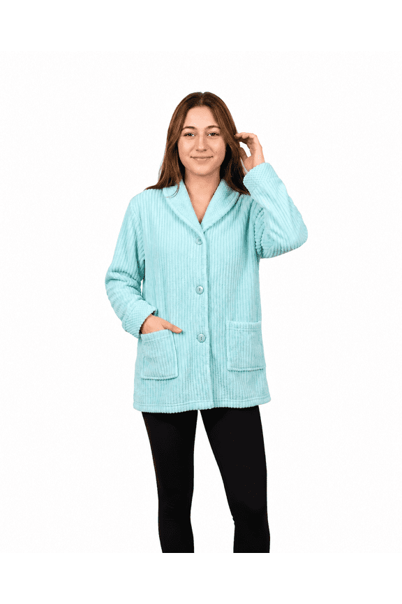 Women's Plush Fleece Bed Jacket Soft Button Front House Coat with Pockets, Long Sleeve Shawl Collar (US, Alpha, X-Large, Regular, Regular)