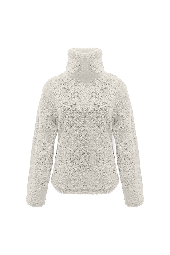 Women's Plush Fleece High Neck Pullover, Soft Fuzzy Oversized Sweater with Cozy Thermal Insulation for Autumn Winter Comfort, Casual Streetwear and Lounge Fashion Beige L