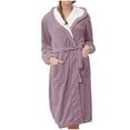thumbnail image 1 of Women's Plush Fleece Hooded Bathrobe, Long Length Belted Robe, Soft Cozy Loungewear, Spa Style Open Front Gown, Comfortable Warm Pockets Robe Pink L, 1 of 4