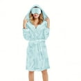 thumbnail image 1 of Women's Plush Fleece Hooded Knee Length Robe Set, Soft Bathrobe with Pockets and Sleep Mask, Cozy Loungewear, Warm Spa Robe with Adjustable Belt, Matching Eye Mask Included Light Blue M, 1 of 7