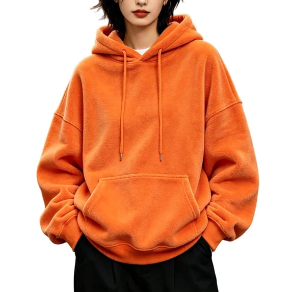 Women's Plush Fleece Hoodie Winter Warm Pullover Sweatshirt Casual Loose Oversized Hooded Top Solid Color Long Sleeve Soft Cozy Outerwear Fall Fashion Streetwear