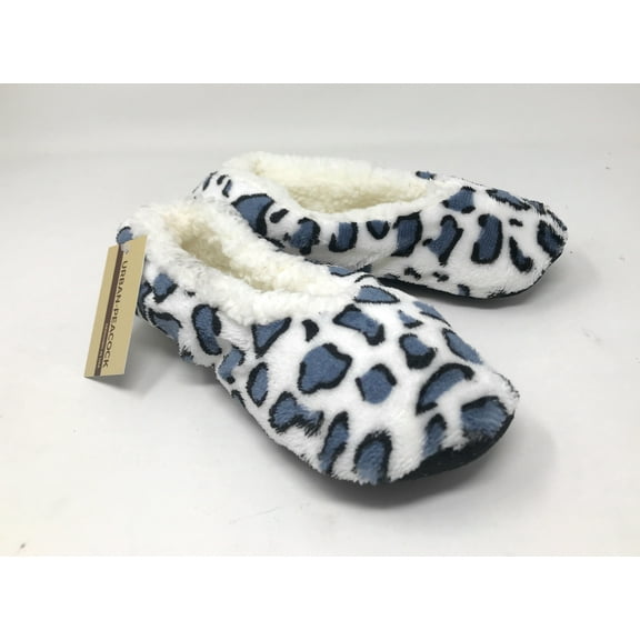 Women's Plush Fleece Lined Cozy Sherpa Gripper Slippers: Animal Print: White with Gray