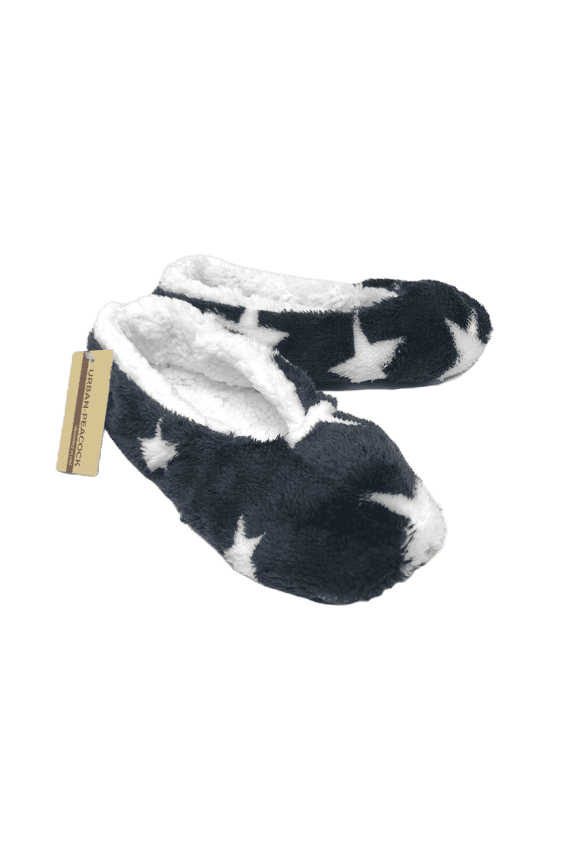 Women's Plush Fleece Lined Cozy Sherpa Gripper Slippers in Stars in Black & White