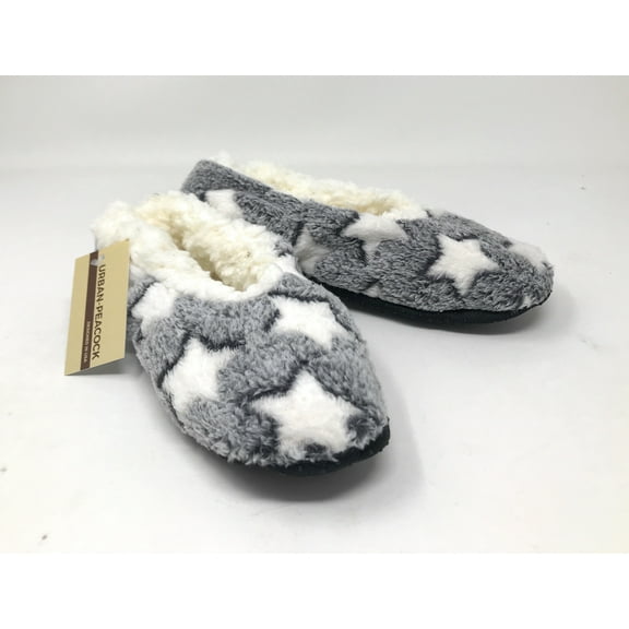 Women's Plush Fleece Lined Cozy Sherpa Gripper Slippers in Stars: Gray & White