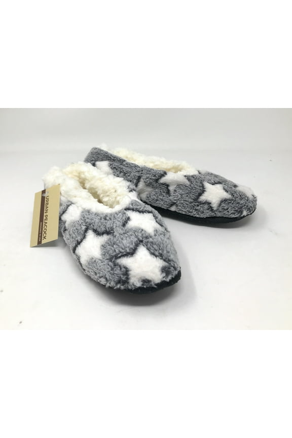 Women's Plush Fleece Lined Cozy Sherpa Gripper Slippers in Stars: Gray & White