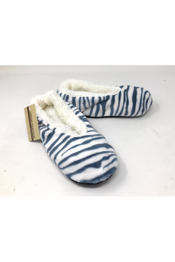 Women's Plush Fleece Lined Cozy Sherpa Gripper Slippers in Zebra Stripe