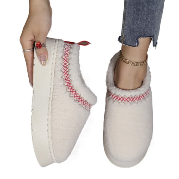 Women’s Plush Fleece Lined Platform Slippers, Thick Sole Sherpa Slip-On Mules, Cozy Warm Winter Indoor Outdoor House Shoes, Soft Comfy Anti-Slip Cushion Footbed Comfort Slides