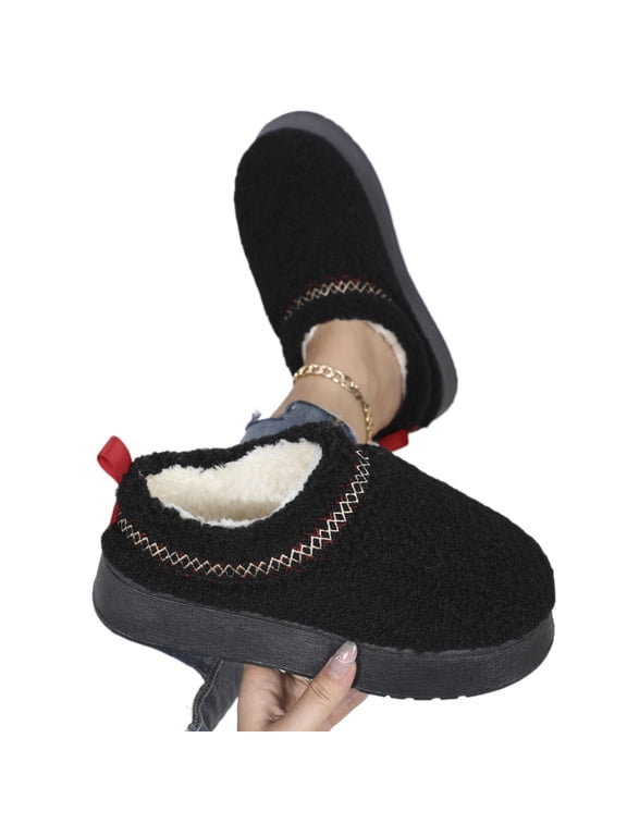 Women’s Plush Fleece Lined Platform Slippers, Thick Sole Sherpa Slip-On Mules, Cozy Warm Winter Indoor Outdoor House Shoes, Soft Comfy Anti-Slip Cushion Footbed Comfort Slides