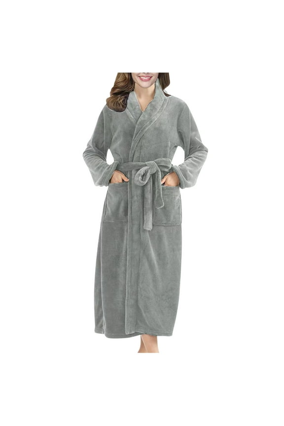 Women's Plush Fleece Long Robe Cozy Warm Long Bathrobe Shawl Collar Fluffy Winter Robes with Pockets S-L