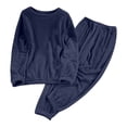 thumbnail image 1 of Women’s Plush Fleece Pajama Set Crewneck Pullover Top and Long Pants Soft Warm Winter Thermal Sleepwear Loose Fit 2 Piece Set with Pockets,Dark Blue,S, 1 of 6