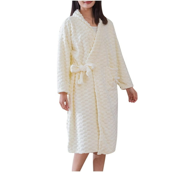 Women's Plush Fleece Robe Cozy Thick Warm Long Bathrobe Shawl Collar Fluffy Winter Robes for Woman Grils