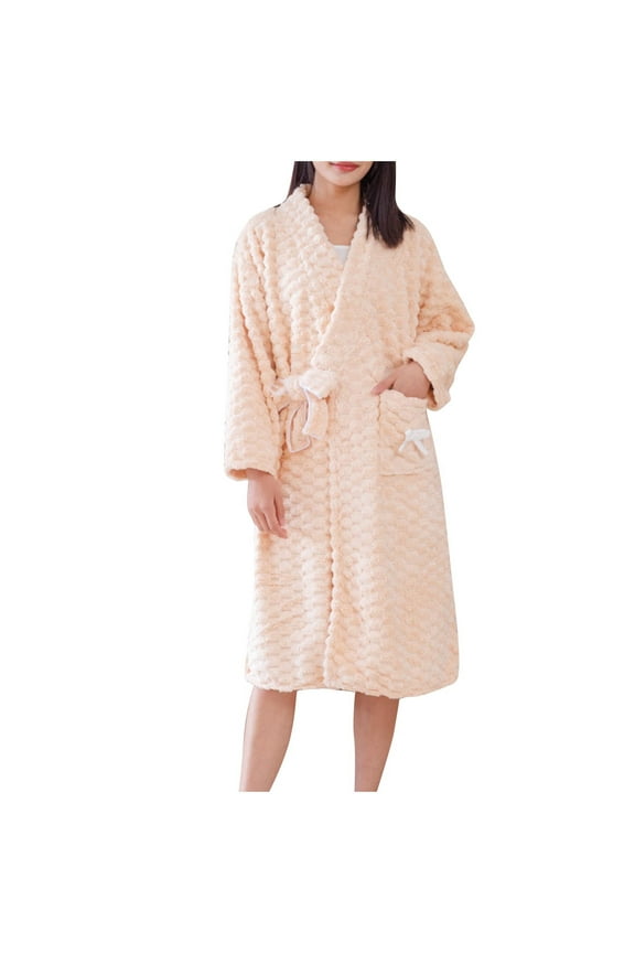 Women's Plush Fleece Robe Cozy Thick Warm Long Bathrobe Shawl Collar Fluffy Winter Robes for Woman Grils