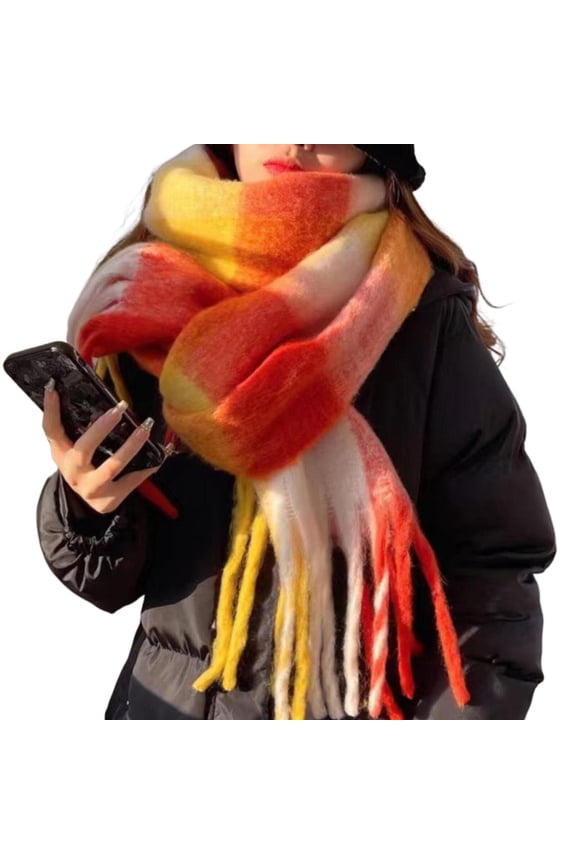 Women's Plush Fleece Scarf, Heavyweight Oversized Cozy Winter Scarf with Soft Brushed Fabric, Luxurious Fluffy Pulled Wool Scarf for Cold Weather, Warm Lazy Style Solid Color Scarf for Women - Orange