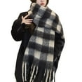 thumbnail image 1 of Women's Plush Fleece Scarf, Heavyweight Oversized Cozy Winter Scarf with Soft Brushed Fabric, Luxurious Fluffy Pulled Wool Scarf for Cold Weather, Warm Lazy Style Solid Color Scarf for Women - Black1, 1 of 5