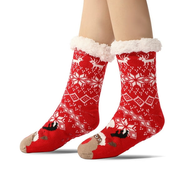 Women's Plush Fleece Slipper Socks with Non-Slip Grips, Thermal Fuzzy Boot Socks, Cozy Indoor/Outdoor Slippers US 5-11