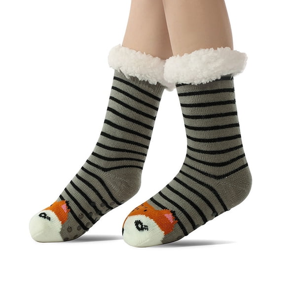 Women's Plush Fleece Slipper Socks with Non-Slip Grips, Thermal Fuzzy Boot Socks, Cozy Indoor/Outdoor Slippers US 5-11