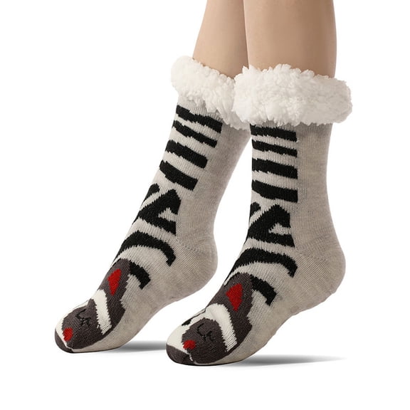 Women's Plush Fleece Slipper Socks with Non-Slip Grips, Thermal Fuzzy Boot Socks, Cozy Indoor/Outdoor Slippers US 5-11