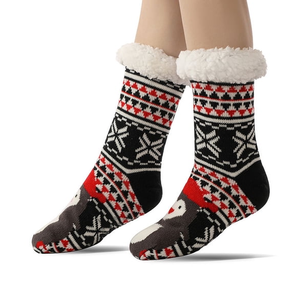 Women's Plush Fleece Slipper Socks with Non-Slip Grips, Thermal Fuzzy Boot Socks, Cozy Indoor/Outdoor Slippers US 5-11