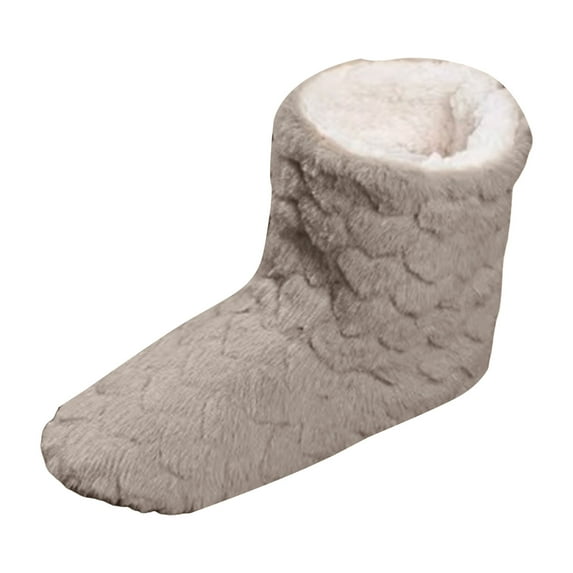 Women's Plush Floor Socks Slippers Indoor Warm Soft Sole Non Slip Barefoot Shoes Fluffy Slip On Mid Calf Boots Brown Size 9.5