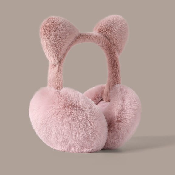 Women's Plush Foldable Earmuffs with Bear Ears, Winter Windproof Ear Warmers, Cold Weather Ear Protection, Soft Padded Headband, Outdoor Sports Earmuffs, Adjustable Ear Cover - Pink