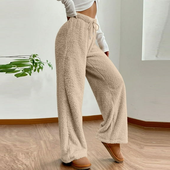 Women's Plush Fuzzy Pajama Pants Comfy Warm Fleece Pj Bottoms Cozy Lounge Long Trousers Printing Sleepwear
