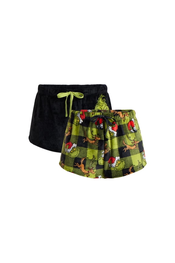 Women's Plush Grinch Sleep Shorts, 2-Pack, Max, 3X