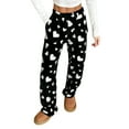 thumbnail image 1 of Women's Plush Heart Pattern Pajama Pants Soft Elastic Waist with 2 Pockets, Black, L, 1 of 4