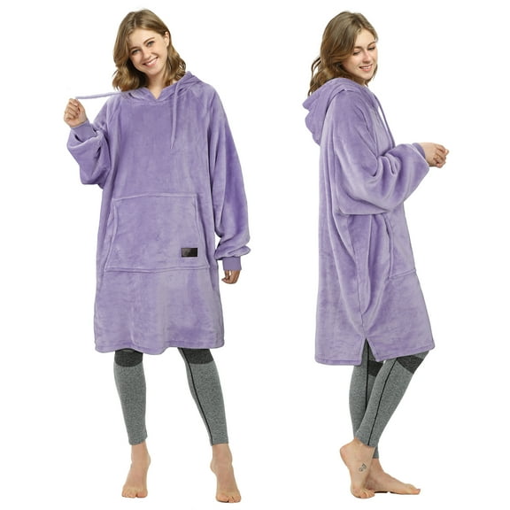 Women’s Plush Hoodie Sweatshirt Dress, Casual Pullover Sweater with Kangaroo Pocket, One Size