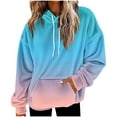 thumbnail image 1 of Women's Plush Hoodie Warmth Outfits Fashion Gradient Color Pullover Top Oversize Loose Drop Shoulder Hooded Sweatshirt Casual Long Sleeve Pocket Drawstring Hood, 1 of 1