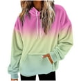 thumbnail image 1 of Women's Plush Hoodie Warmth Outfits Fashion Gradient Color Pullover Top Oversize Loose Drop Shoulder Hooded Sweatshirt Casual Long Sleeve Pocket Drawstring Hood, 1 of 1