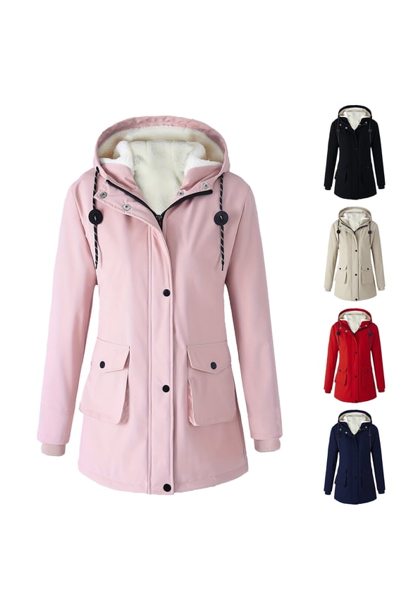 Women's Plush Jacket Casual Solid Color Hooded Drawstring Jacket for Large Size Comfort, Winter Outings, and Holiday Activities,Black,L