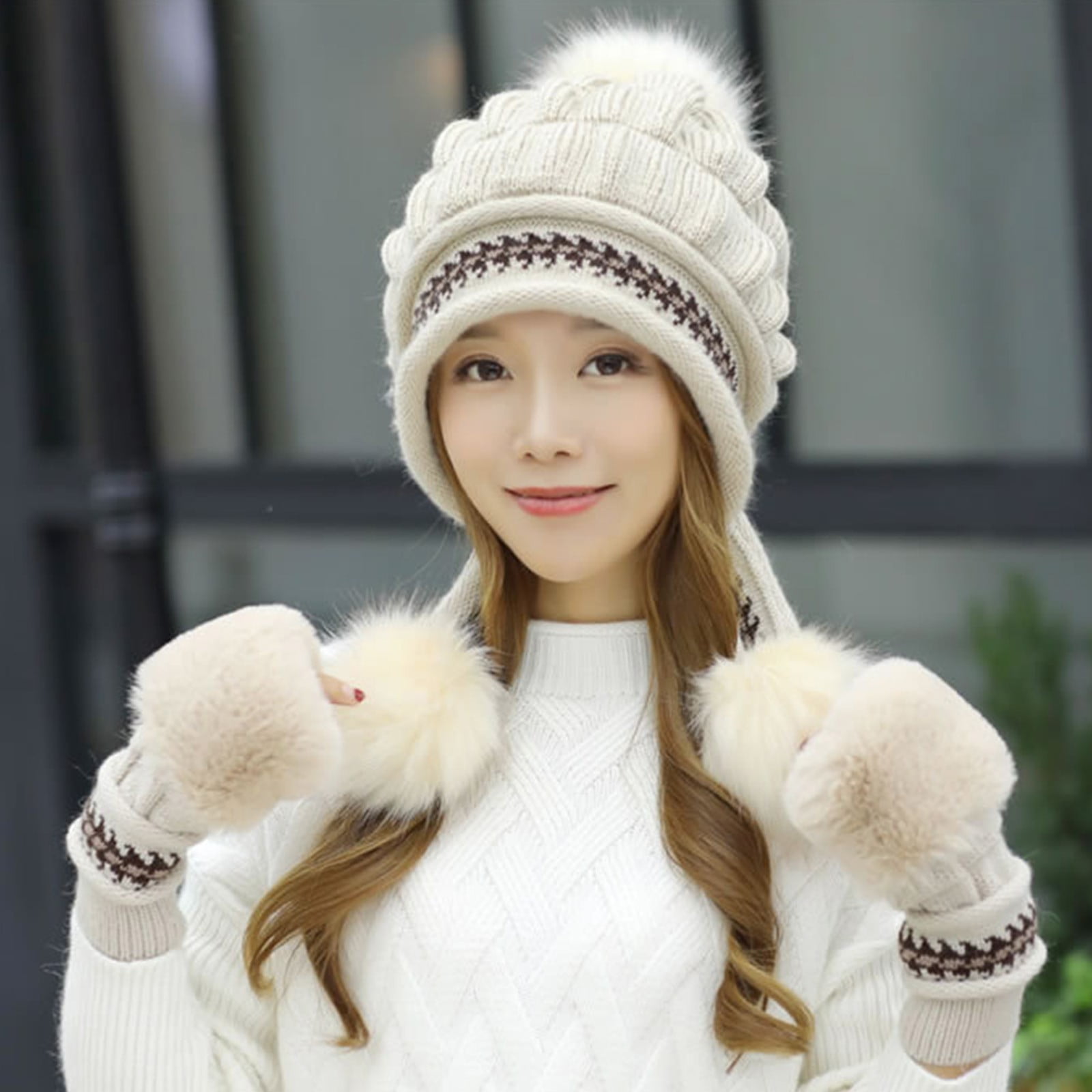 Women's Plush Knitted Hat Warm Woolen Hat Thick Ball Ear Protection Berets  Mens Hats French Large Christmas Girls Straw Hats Women for Men Wool Women