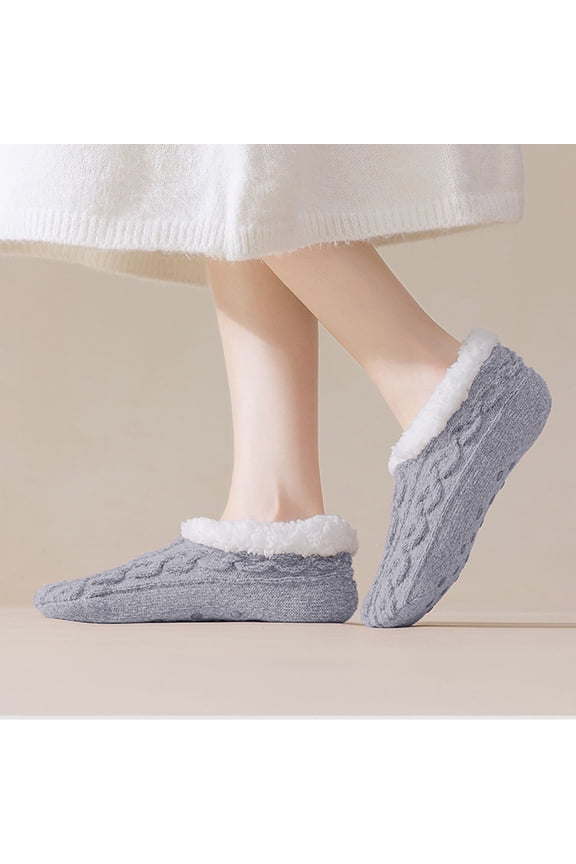 Women's Plush Lined Floor Socks, Non-Slip Grip House Socks, Thickened Winter Sleep Socks, Cozy Home Wear Slipper Socks, Soft Warm Anti-Skid Socks for Indoor Use - Light Ashy