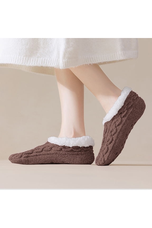 Women's Plush Lined Floor Socks, Non-Slip Grip House Socks, Thickened Winter Sleep Socks, Cozy Home Wear Slipper Socks, Soft Warm Anti-Skid Socks for Indoor Use - Coffee