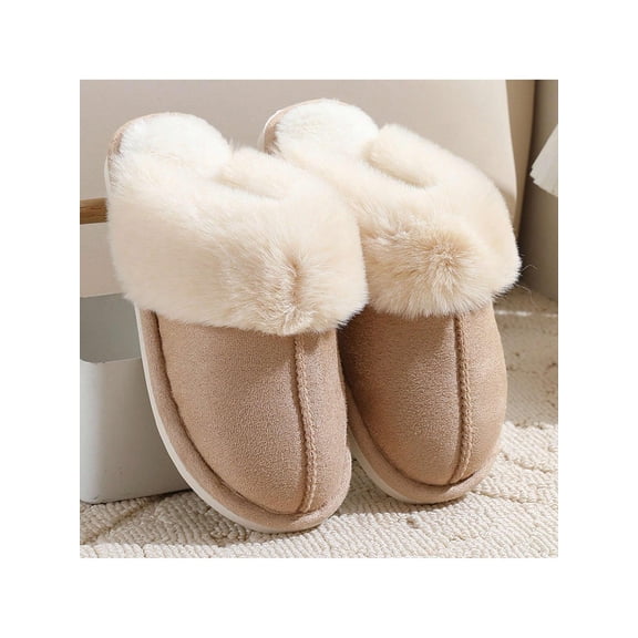 Women's Plush Lined Slippers - Soft Wool Fluffy Moccasin Style, Outdoor & Indoor Dual Use