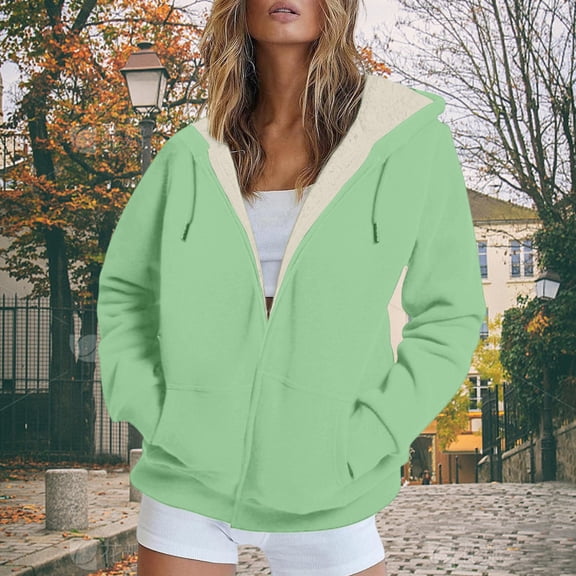 Women's Plush Lined Zip Up Hoodie, Thick Fleece Hooded Jacket, Winter Warm Pullover, Casual Long Sleeve Outerwear, Soft Cozy Sweatshirt, Cold Weather Hoodie with Pockets Light Green XXL