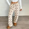thumbnail image 1 of Women's Plush Pajama Pants with 2 Pockets, Soft Elastic Waist Star Pants, Beige, L, 1 of 4