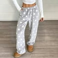 thumbnail image 1 of Women's Plush Pajama Pants with 2 Pockets, Soft Elastic Waist Star Pants, Light Blue, L, 1 of 4