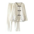thumbnail image 1 of Women's Plush Pajama Set, Soft Warm Fleece Button-up Sleepwear Fluffy 2 Piece Lounge Pjs with Pockets, 1 of 3