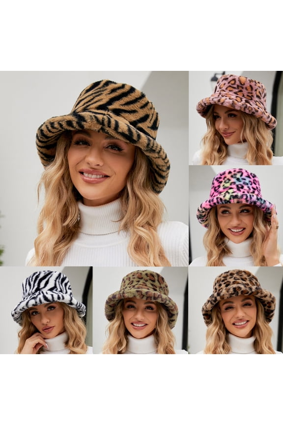 Women's Plush Pile Bucket Hat Cozy Winter Furry Brim Sun Protection Cap