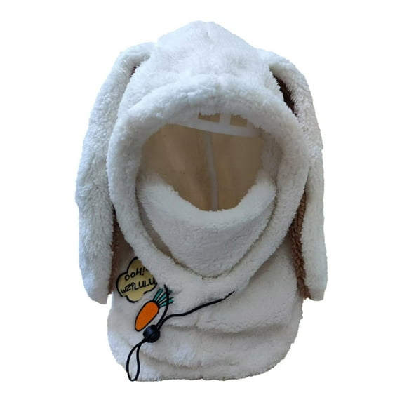 Women's Plush Rabbit Ear Hooded Scarf Combo, Full Head and Neck Coverage Winter Hat with Ear Flaps, Warm Fleece Lined Cap for Extreme Cold Weather, Outdoor Sports and Daily Winter Wear White