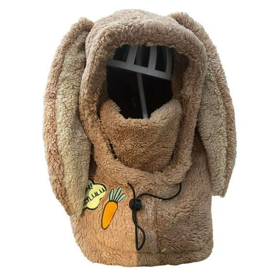 Women's Plush Rabbit Ear Hooded Scarf Combo, Full Head and Neck Coverage Winter Hat with Ear Flaps, Warm Fleece Lined Cap for Extreme Cold Weather, Outdoor Sports and Daily Winter Wear Khaki