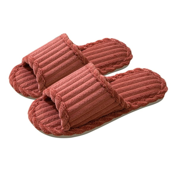 CHUMUD Women's Plush Slip-On Slippers Open Toe Thick Warm Corduroy Cozy Fluffy Fuzzy Simple Indoor Bedroom