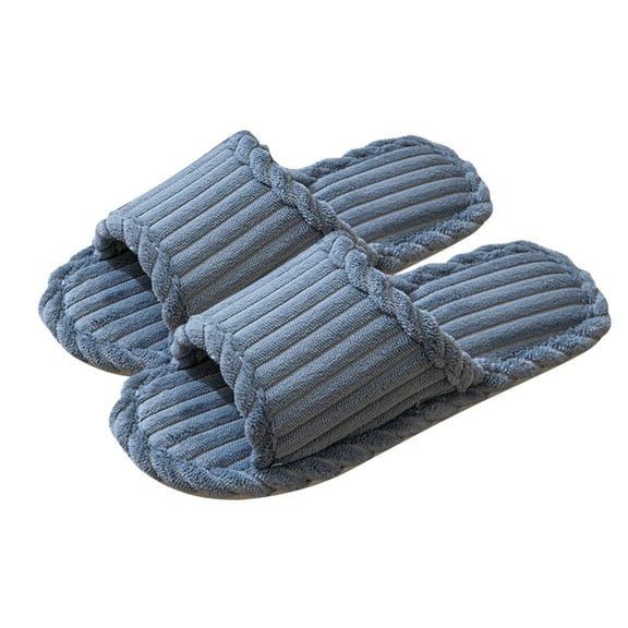 CHUMUD Women's Plush Slip-On Slippers Open Toe Thick Warm Corduroy Cozy Fluffy Fuzzy Simple Indoor Bedroom