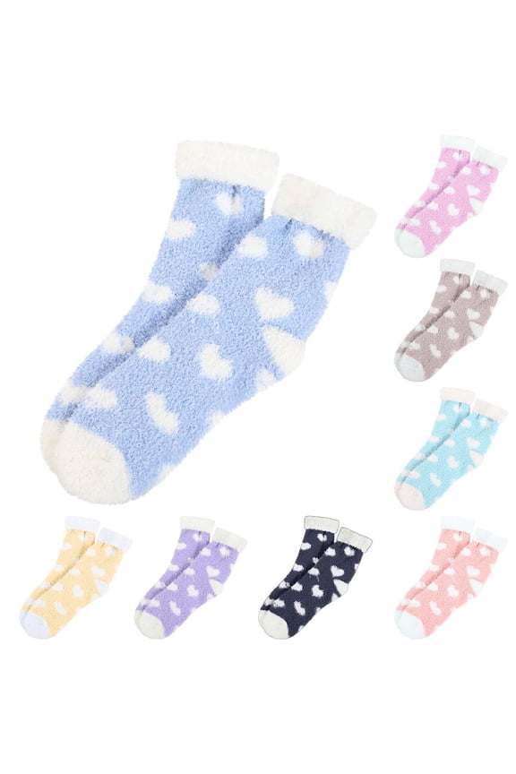 Women's Plush Slipper Socks - Ultra Soft Fuzzy Microfiber Winter Warm Crew Socks, Non-Slip Grips Cozy House Shoes for Indoor, Lounge, Sleeping, Christmas Gifts
