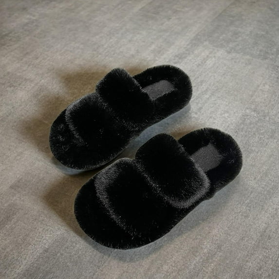 Women's Plush Slippers Soft Shoes Non Slip House Shoes Warm, Fashion with Two Band Open Toe Slides, Fuzzy for Girls Lady Women Indoor Outdoor 42